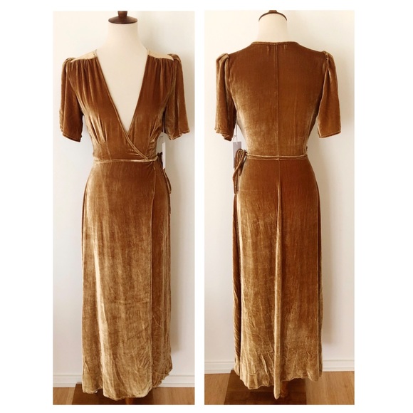 NWT✨Reformation Tiffany Gold Velvet Maxi Dress XS - Picture 3 of 8